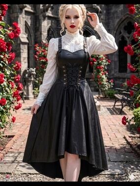 Black Faux Leather High-Low Lace-Up Dress